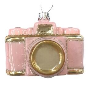 Pink Gold Glass Camera Holiday Christmas Ornament NEW